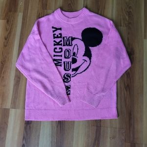 fuzzy h&m hot pink disney mickey mouse sweater/jumper